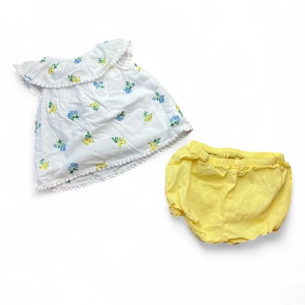 Floral Print Baby Top with Yellow Bloomers 6 months